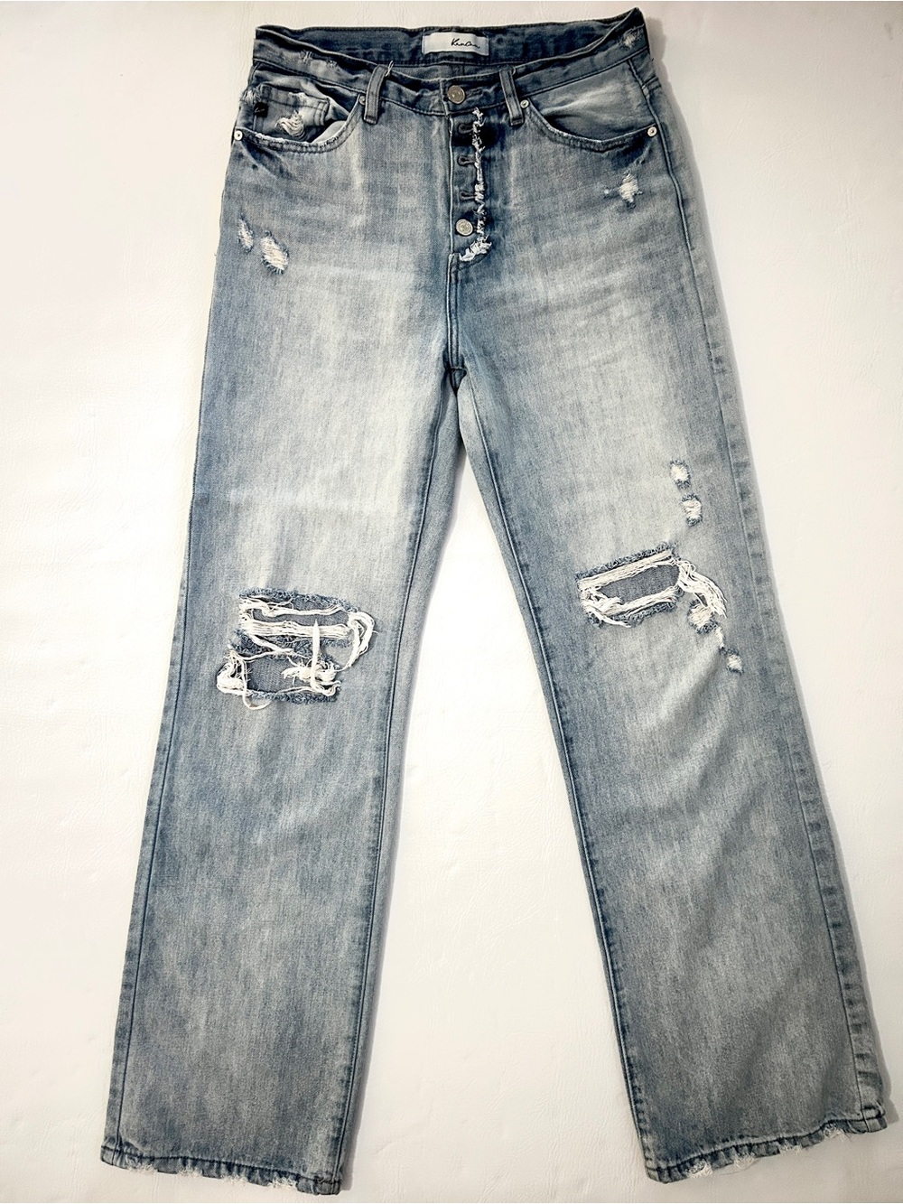 Kancan Light Wash Distressed Straight-Leg Jeans size 27